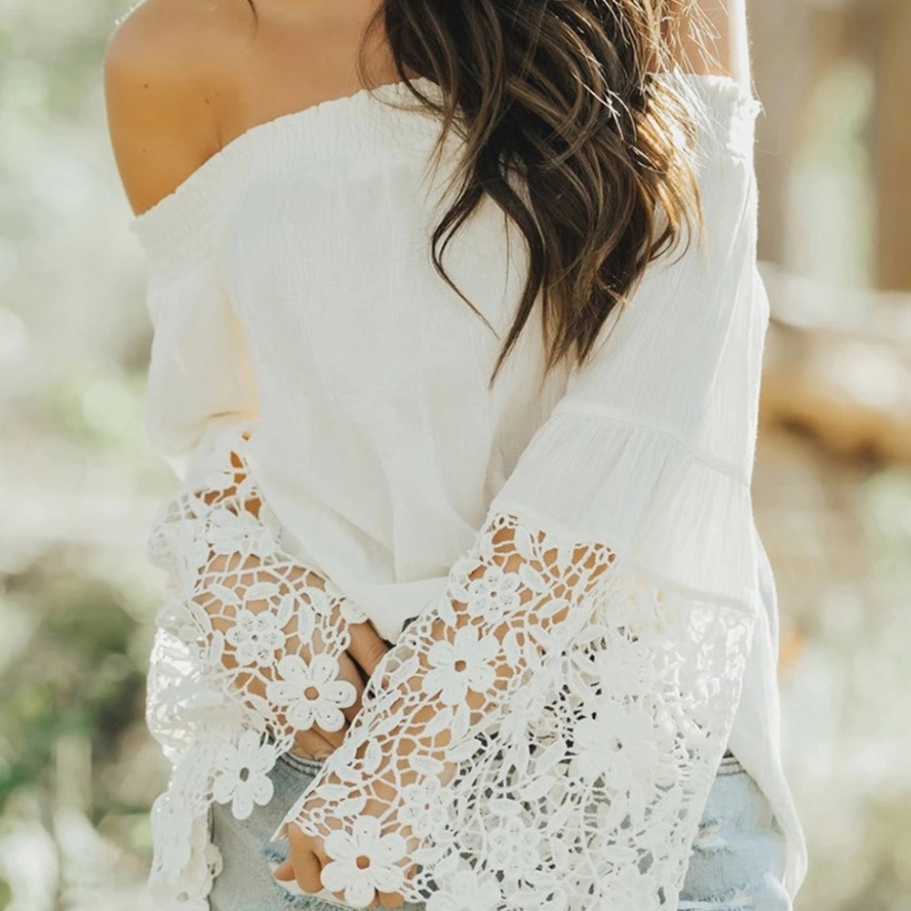 Off The Shoulder Crochet Hem Top
